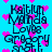 Pixelated blue background with dark text reading "Kaitlyn Malinda Loves Grocery 35F." and pink hearts scattered throughout.