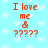 Light blue background with white pixelated hearts; red pixelated text "I love me & ?????" arranged in four quadrants with slight variations in text clarity.
