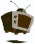 Pixelated retro television with brown body, silver frame, and two antennas; screen displays static in first view then transitions to horizontal lines.