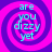 Four identical display a swirling pink and purple spiral background with cyan text reading 'are you dizzy yet' in a pixelated font
