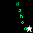 Green pixelated text 'd s h e' vertically aligned on black, white, and gray backgrounds with a star-shaped cursor changing from white to black.