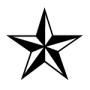 Black and white nautical star icon with alternating black and white triangular segments on a transparent background.