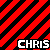 Four quadrants display diagonal striped backgrounds with text reading "CHRIS" in distinct styles and colors.
