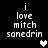 Pixelated text reads 'i love mitch sanedrin' with a heart symbol, displayed in two variations showing color changes.