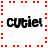 A 48x48 pixel animated buddy icon featuring the text "cutie!" in bold black letters with red dotted borders, displayed across three sampled frames of a contact sheet layout.