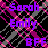 Pixelated graphic with purple text reading 'Sarah Emily BFF' over a black background with pink and gray abstract patterns.