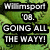 Pixelated image with green foliage background and black text overlays reading 'Wii m sport '08. GOING ALL THE WAY! SOFTBALL LIFE'