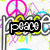 Pixelated icon with pink peace sign, black 'P2K' text on yellow background, and multicolored splatter effects.