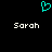 A pixelated cyan heart symbol above two identical white text labels reading 'Sarah' on a black background.