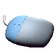 Animated sequence of a blue and gray computer mouse with a white cord, rotating through multiple angles against a gray background.