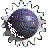 circular icons with dark purple centers and white gear-like borders, showing subtle variations in shading and pixelation across frames