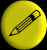 Yellow circular icon with black pencil drawing on yellow background, static image.