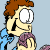 A 2x2 contact sheet of a Garfield comic animation showing Jon holding yarn and two Garfield cats with purple yarn balls, all in pixelated cartoon style on light blue background.
