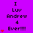 Purple background with black text reading "I Luv Andrew 4 Ever!!!" and red heart symbols in three variations of heart count.