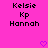 Pixelated text displays 'Kelsie', 'Kp', and 'Hannah' on a bright pink background with two purple heart symbols at the bottom.
