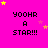 Pixelated text 'YOOHR A STAR!!!' on bright pink background with yellow and pink stars, some stars animate in position across frames.