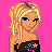 Pixel art contact sheet of a blonde character with blue eyes, partial torso in white pants and black top, and two white cone shapes on bright pink background with glitchy text reading "i bet you want the goodies".