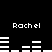 Black background with white pixelated text 'Rachel' repeated four times and animated horizontal bar patterns changing across two