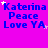 identical blue text elements on a bright pink background, each containing 'Katerina', 'Peace', and 'Love YA' with small white stars scattered around