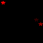 Red and dark red star shapes scattered across a black background with a light gray rectangle in the bottom right corner.