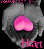 Three vertical show hands holding a pink heart with text "YOU'VE GOT MY Heart" in pink and gray tones