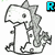 A pixelated cartoon dinosaur with gray spines and a white body stands in a static pose, with cyan text 'RAW' appearing in different vertical arrangements next to it.