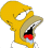 Yellow-skinned cartoon character with closed eyes, open mouth showing teeth and tongue, red throat area, blue drool dripping from chin across white collar.