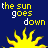 nine identical pixelated sun icons with yellow rays on a dark blue background, each paired with the text "the sun goes down" in mixed white and yellow lettering