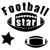 Pixelated black-and-white icon featuring 'football' text above a goal, star, and football silhouette.