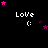 Pixelated 'Love :' text with pink and purple stars on black background, stars animate in circular motion around the text.