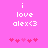 Pixelated text 'i love alex<3' on bright pink background with two of heart symbols below