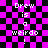 Pixelated text 'Drew is a weirdo!' on purple and black checkered background with animated distortion effects.