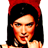 Pixelated static image of a person with long dark hair and red headwear against white background, likely from early internet era buddy icon collection.
