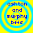 Four identical circular icons with blue concentric rings on a yellow background, each displaying blue text reading "ashton and murphy bfss".
