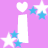 Pixelated text and star graphics in pink, blue, white, and cyan on a mixed background with no visible motion.