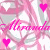 Pixelated pink and white pattern with four bright pink hearts, repeated cursive text reading 'Miranda' in magenta script across the center.