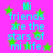Bright pink background with green stars and cyan text reading "Hi friends are the stars of mi life." repeated twice.