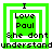 Four green and white layered square frames with black text reading "I Love Paul She don't understand" in pixelated font, two with a white square in the center and two without.