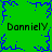 Green background with blue pixelated border and central starburst, four instances of 'DonnielY' text in black pixelated font.