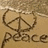 A static pixelated icon features a peace symbol above the word "Peace" in brown text on a beige background.