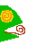 Animated pixel art contact sheet showing a green triangular shape with yellow spiral, red scroll-like line, and evolving text "Ho" to "Home" across frames.