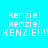 Pixelated text 'kenzie!' repeated across a bright cyan background with red rectangular overlays on some text instances.