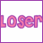 A static contact sheet frame showing a black background with scattered pink starbursts and a white square containing the word 'Loser' in purple text.