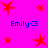 Bright pink background with red star shapes and blue text reading "Emily<3" in four corners.