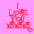 Red pixelated text "I LOVE YOU" with "151515" below, a red heart symbol, and a pink background.