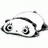 Pixelated black-and-white animation of a panda-like character with large eyes and a rounded body, set against a white background.