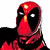 A pixelated contact sheet showing two frames of an animated icon featuring a red-and-black masked character on the left and green text reading "Original Icons .com" on the right against a dark background.