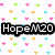 Animated icon with colorful heart patterns and text overlays reading HopeM20, Lovez, Herself