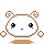 Pixel art character with brown spiral ears, white face, and red mouth in four expressions: crying with blue tears, neutral with blue dots, closed eyes with curved mouth, and open eyes with downturned mouth.
