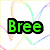 Green text 'Bree' over a white background with faint multicolored lines, a blue plus sign over a figure, and 'Teagan = Bffls' text with a DNA helix symbol.
